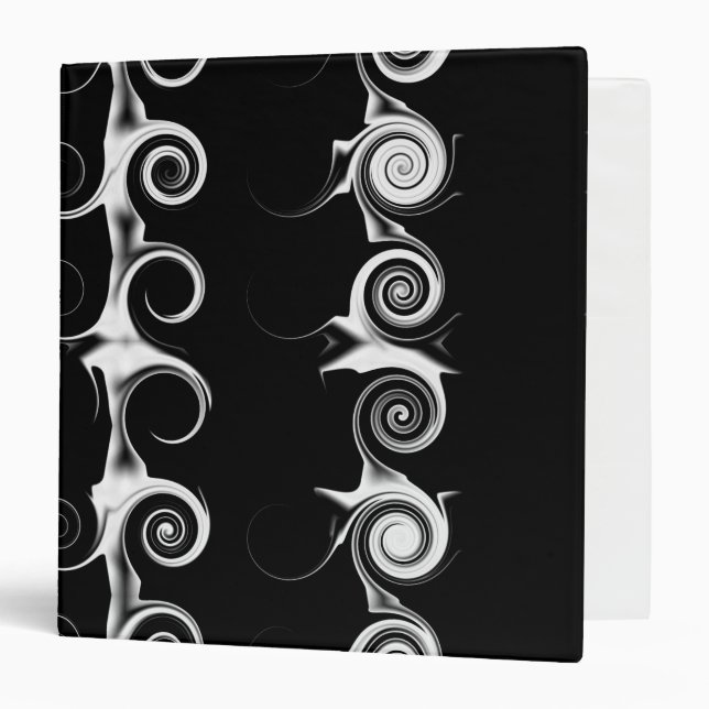 Spirals and Swirls Black and White Pattern 3 Ring Binder (Front/Inside)