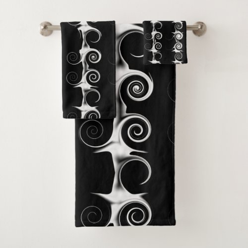 Spirals and Swirls Black and White Pattern Bath Towel Set