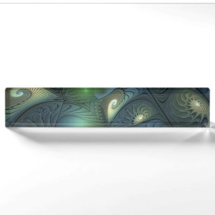 Spirals Beige Green Turquoise Abstract Fractal Art Desk Name Plate