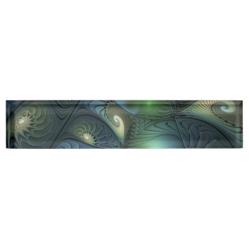 Spirals Beige Green Turquoise Abstract Fractal Art Desk Name Plate