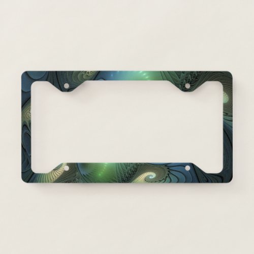 Spirals Beige Green Turquoise Abstract Fractal Art License Plate Frame