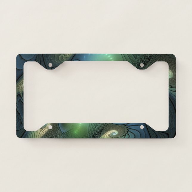 Spirals Beige Green Turquoise Abstract Fractal Art License Plate Frame (Front)