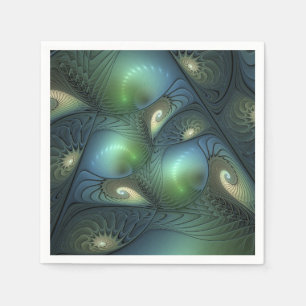 Spirals Beige Green Turquoise Abstract Fractal Art Napkins