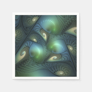 Spirals Beige Green Turquoise Abstract Fractal Art Napkins