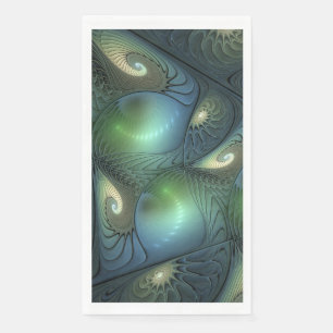 Spirals Beige Green Turquoise Abstract Fractal Art Paper Guest Towels