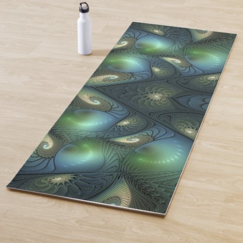 Spirals Beige Green Turquoise Abstract Fractal Art Yoga Mat
