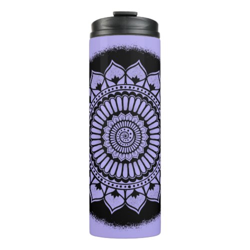 Spirals Dots Flowers Lavender Black Henna Mandala Thermal Tumbler