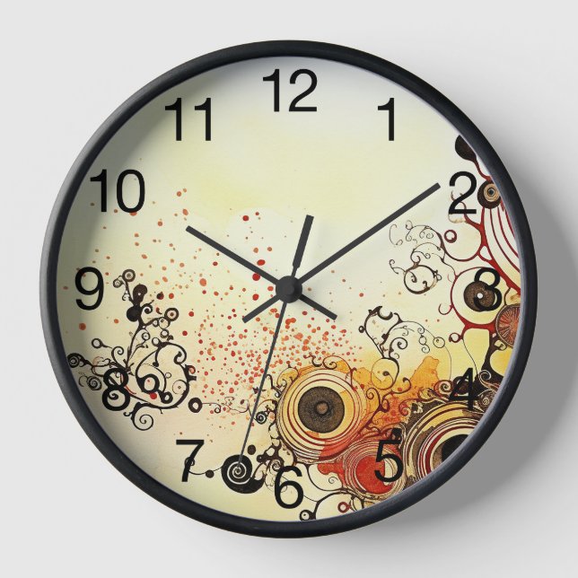 Spirals in Ink and Watercolor painting Clock (Front)
