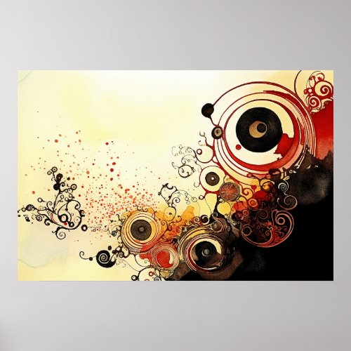 Spirals in Ink and Watercolor painting Poster