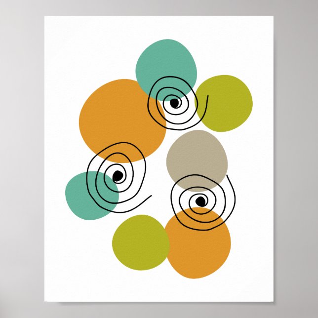 Spirals Mid Century Modern Colorful Geometric Poster (Front)