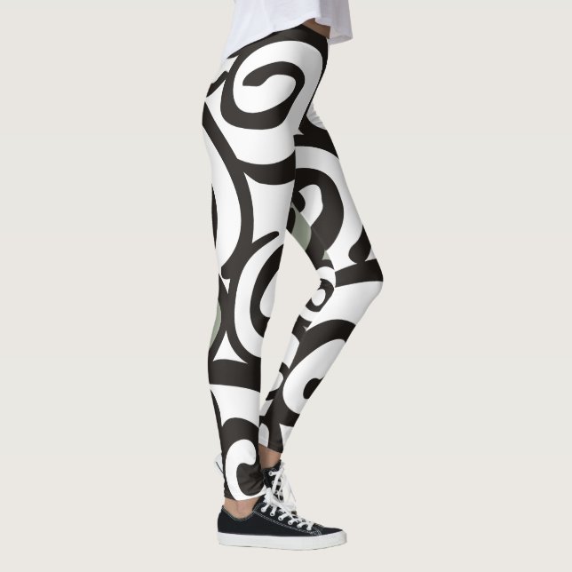 Spirals Pattern Black & White + your backgr. color Leggings (Right)