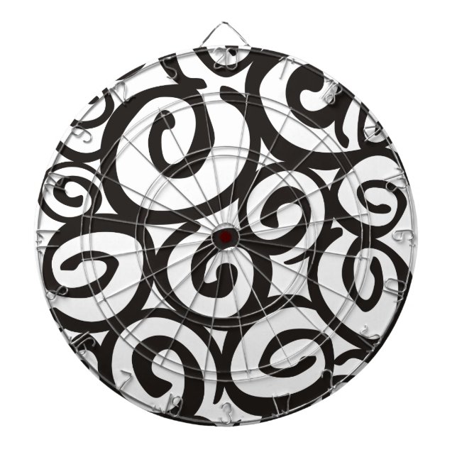 Spirals Pattern Black & White + your ideas Dartboard With Darts (Front)