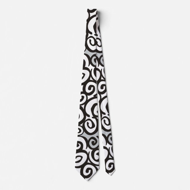 Spirals Pattern Black & White + your ideas Neck Tie (Front)