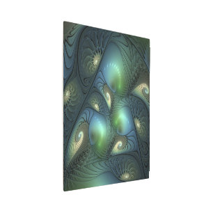 Spirals Teal Beige Green Abstract Fractal Art
