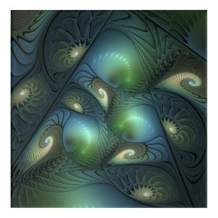 Spirals Teal Beige Green Abstract Fractal Art