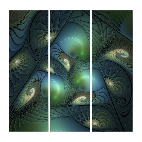 Spirals Teal Beige Green Abstract Fractal Art