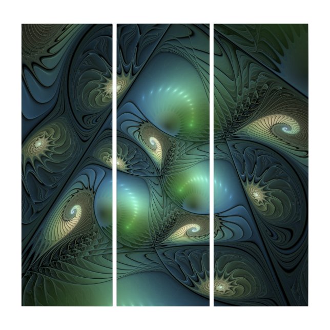 Spirals Teal Beige Green Abstract Fractal Art (Front)
