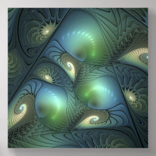 Spirals Teal Beige Green Abstract Fractal Art Acrylic Photo Tile