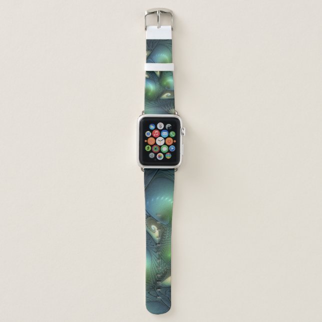 Spirals Teal Beige Green Abstract Fractal Art Apple Watch Band (Front)