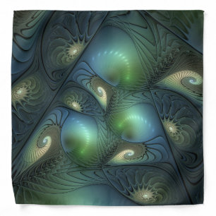 Spirals Teal Beige Green Abstract Fractal Art Bandana
