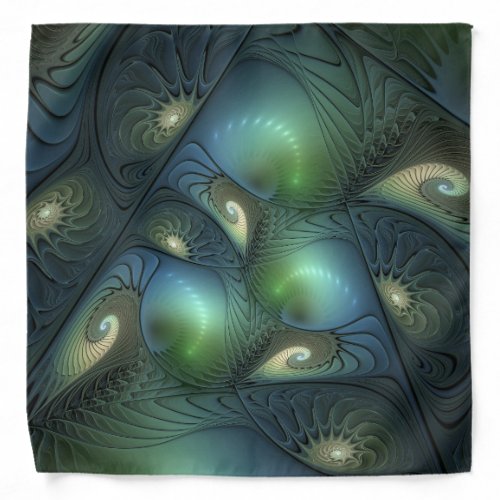 Spirals Teal Beige Green Abstract Fractal Art Bandana