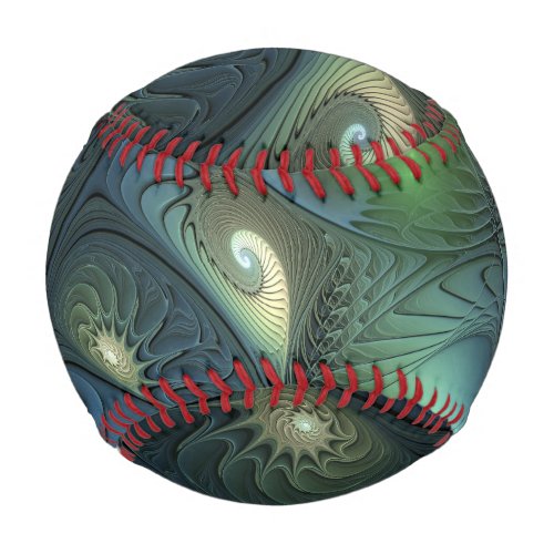 Spirals Teal Beige Green Abstract Fractal Art Baseball