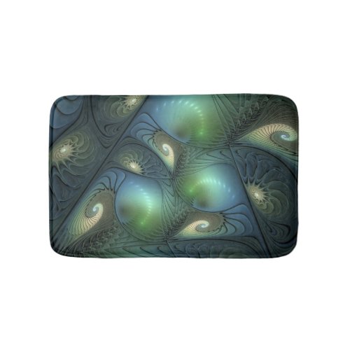 Spirals Teal Beige Green Abstract Fractal Art Bath Mat