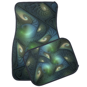 Spirals Teal Beige Green Abstract Fractal Art Car Floor Mat