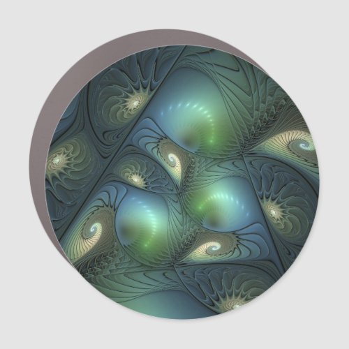 Spirals Teal Beige Green Abstract Fractal Art Car Magnet