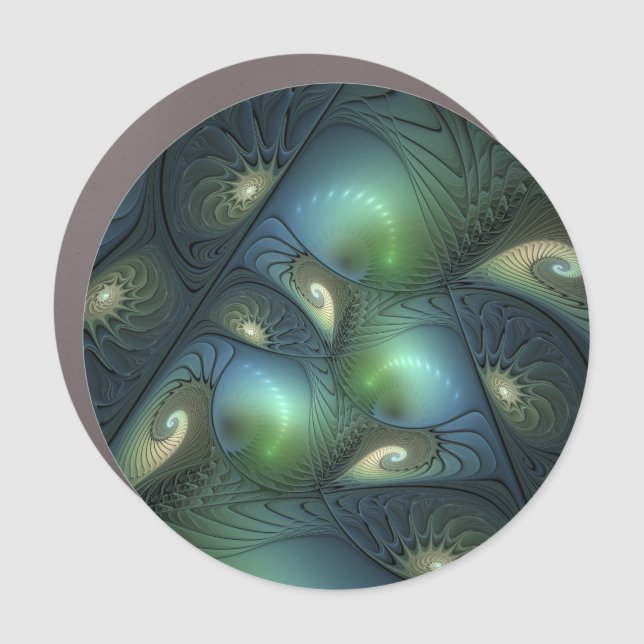 Spirals Teal Beige Green Abstract Fractal Art Car Magnet (Front)