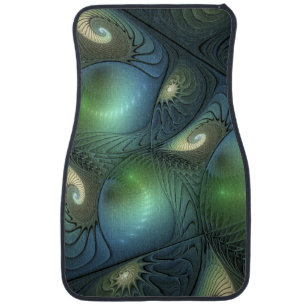 Spirals Teal Beige Green Abstract Fractal Art Car Mat