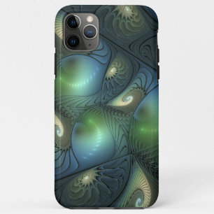 Spirals Teal Beige Green Abstract Fractal Art iPhone 11 Pro Max Case