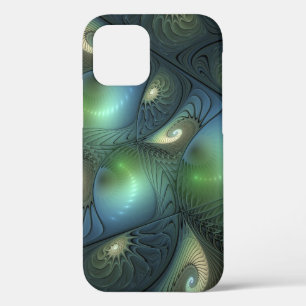 Spirals Teal Beige Green Abstract Fractal Art iPhone 12 Pro Case