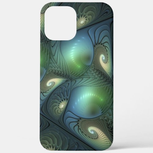 Spirals Teal Beige Green Abstract Fractal Art iPhone 12 Pro Max Case