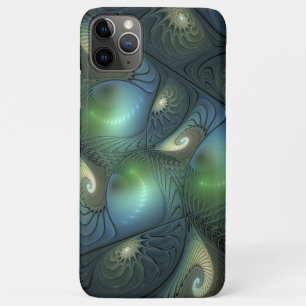 Spirals Teal Beige Green Abstract Fractal Art iPhone 11 Pro Max Case