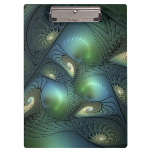 Spirals Teal Beige Green Abstract Fractal Art Clipboard