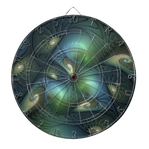 Spirals Teal Beige Green Abstract Fractal Art Dart Board