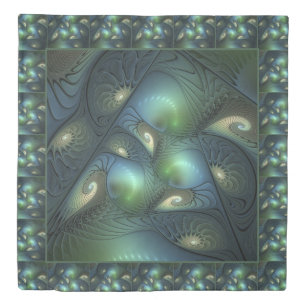 Spirals Teal Beige Green Abstract Fractal Art Duvet Cover