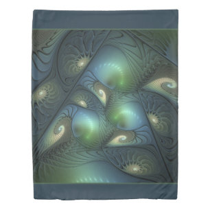 Spirals Teal Beige Green Abstract Fractal Art Duvet Cover