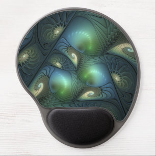 Spirals Teal Beige Green Abstract Fractal Art Gel Mouse Pad