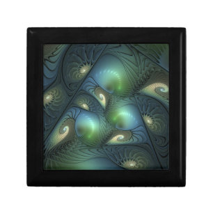 Spirals Teal Beige Green Abstract Fractal Art Gift Box