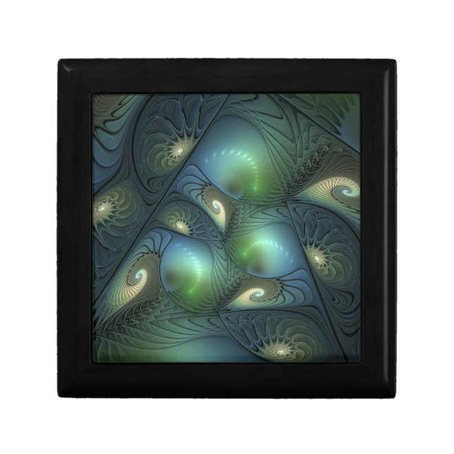 Spirals Teal Beige Green Abstract Fractal Art Gift Box (Front)