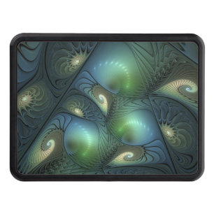 Spirals Teal Beige Green Abstract Fractal Art Hitch Cover