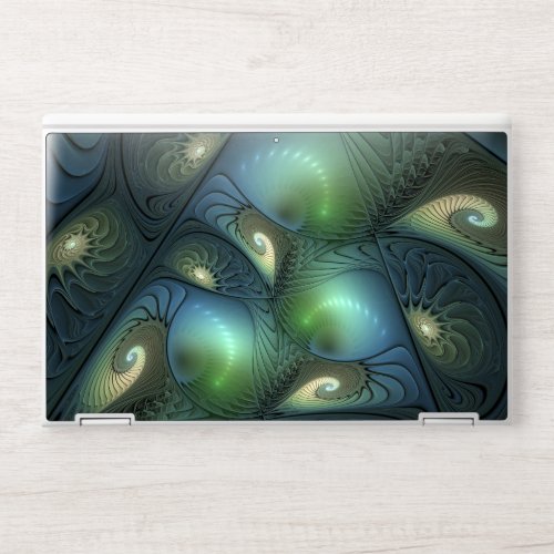 Spirals Teal Beige Green Abstract Fractal Art HP Laptop Skin