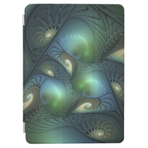 Spirals Teal Beige Green Abstract Fractal Art iPad Air Cover