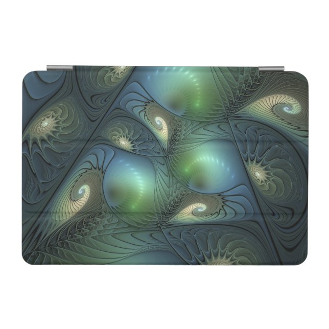 Spirals Teal Beige Green Abstract Fractal Art iPad Mini Cover (Horizontal)
