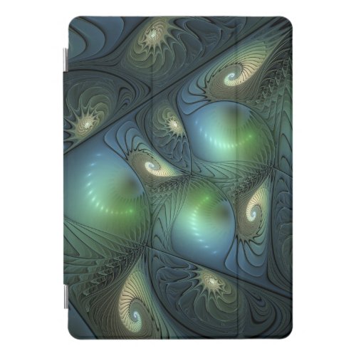 Spirals Teal Beige Green Abstract Fractal Art iPad Pro Cover