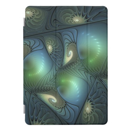 Spirals Teal Beige Green Abstract Fractal Art iPad Pro Cover