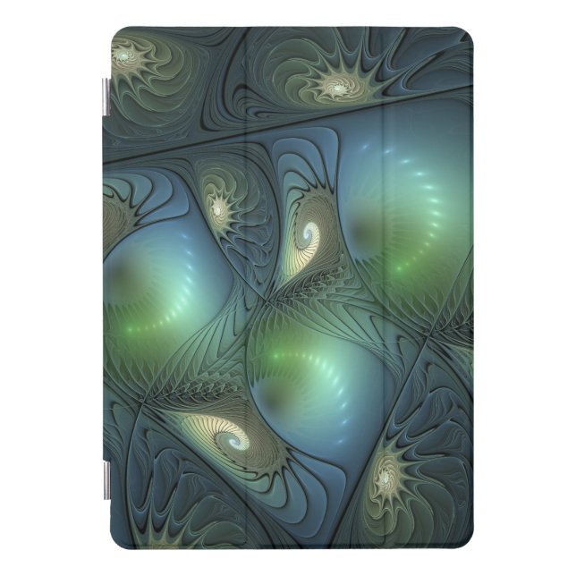 Spirals Teal Beige Green Abstract Fractal Art iPad Pro Cover (Front)