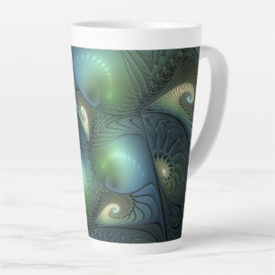 Spirals Teal Beige Green Abstract Fractal Art Latte Mug